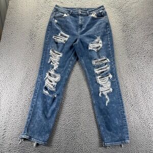 American Eagle Outfitters Jeans Women 12 Blue Cotton Denim Mom Stretch Distress